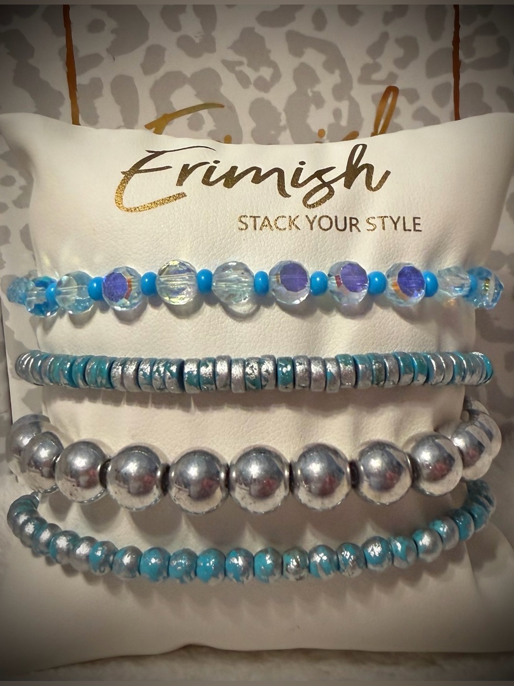 New ERIMISH Bracelets - 4 pc Stack - Turquoise & Silver